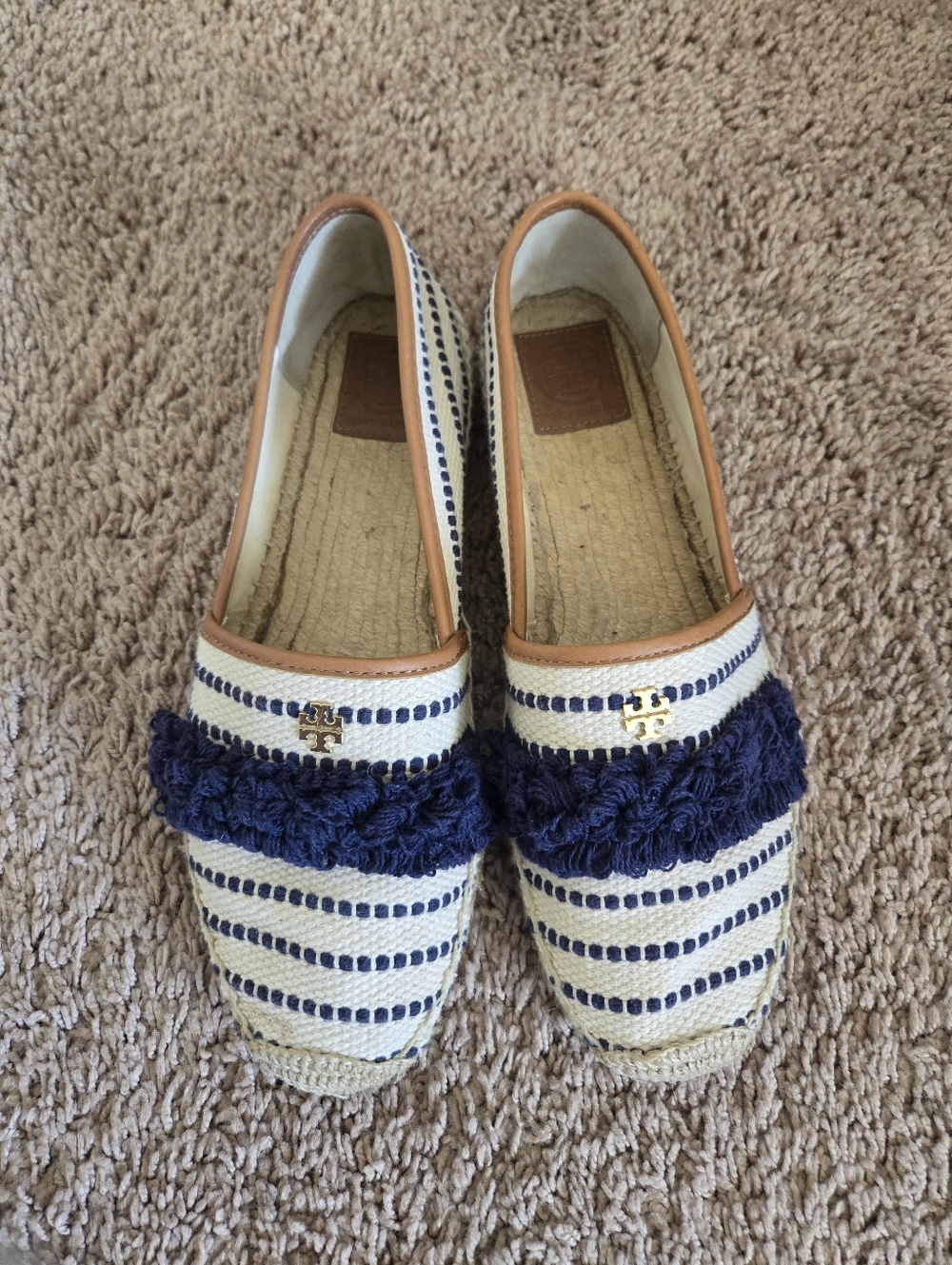 Tory Burch Navy & Cream Striped Espadrille Flats Size 11